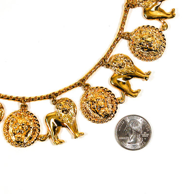 1980's Gold Tone Lion Charm Statement Necklace by 1980s - Vintage Meet Modern Vintage Jewelry - Chicago, Illinois - #oldhollywoodglamour #vintagemeetmodern #designervintage #jewelrybox #antiquejewelry #vintagejewelry