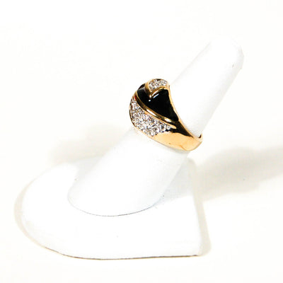 Black, Gold, Pave Rhinestone, Statement Ring, Dome, 18kt Gold Vermeil, Designer Jewelry, Size 6 by 1980s - Vintage Meet Modern Vintage Jewelry - Chicago, Illinois - #oldhollywoodglamour #vintagemeetmodern #designervintage #jewelrybox #antiquejewelry #vintagejewelry