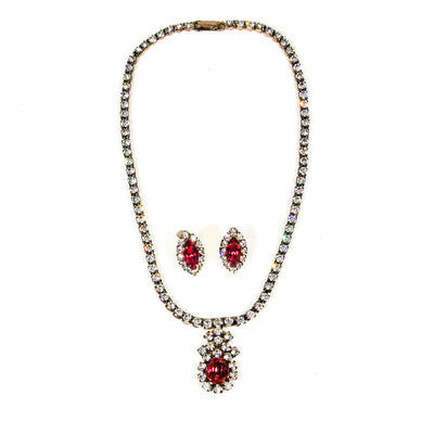 1940's Pink Rhinestone Necklace and Earrings Set by 1940's - Vintage Meet Modern Vintage Jewelry - Chicago, Illinois - #oldhollywoodglamour #vintagemeetmodern #designervintage #jewelrybox #antiquejewelry #vintagejewelry