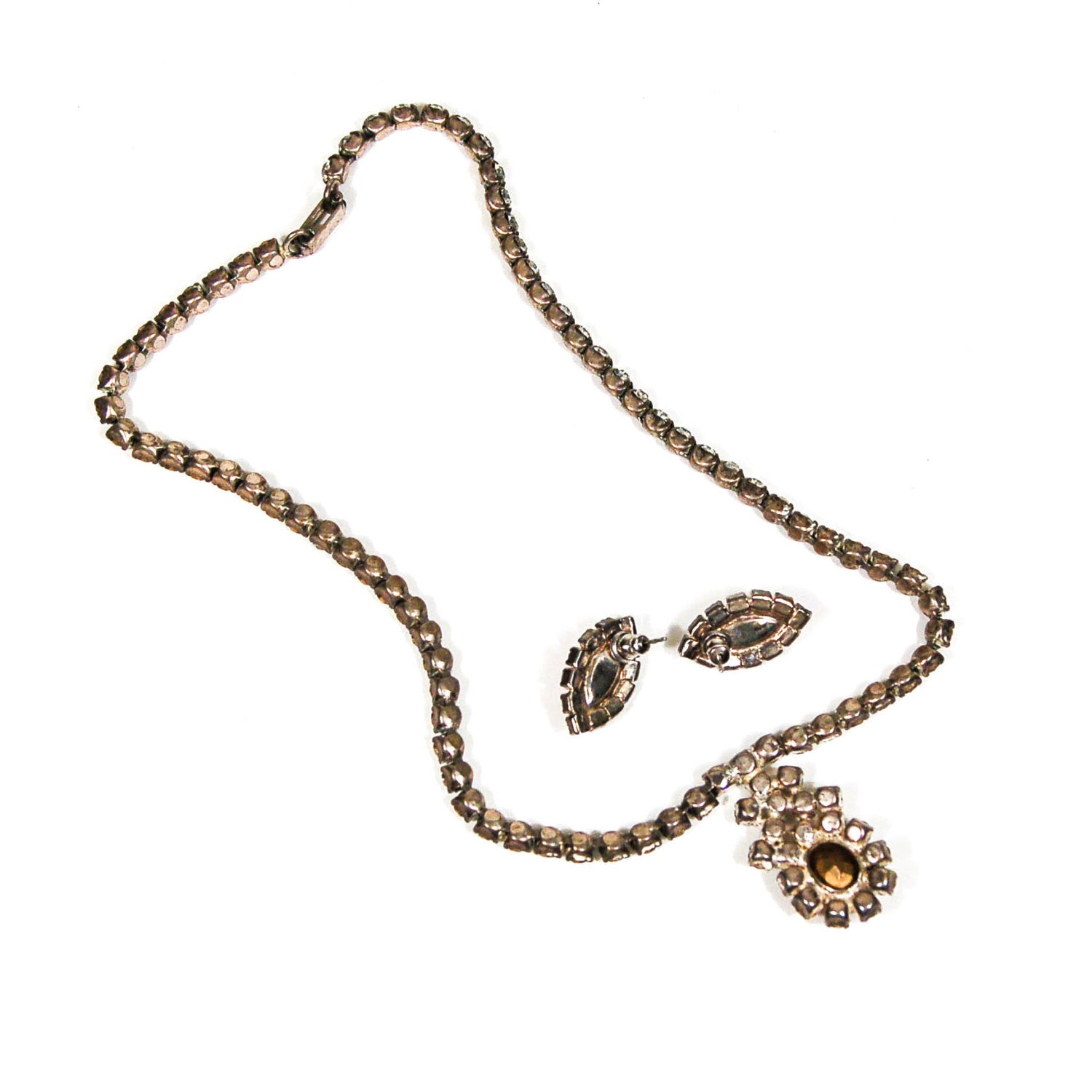 1940's Pink Rhinestone Necklace and Earrings Set by 1940's - Vintage Meet Modern Vintage Jewelry - Chicago, Illinois - #oldhollywoodglamour #vintagemeetmodern #designervintage #jewelrybox #antiquejewelry #vintagejewelry