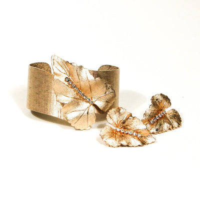 Brushed Gold Tone Leaf Bracelet and Earrings Set by Judy Lee by Judy Lee - Vintage Meet Modern Vintage Jewelry - Chicago, Illinois - #oldhollywoodglamour #vintagemeetmodern #designervintage #jewelrybox #antiquejewelry #vintagejewelry