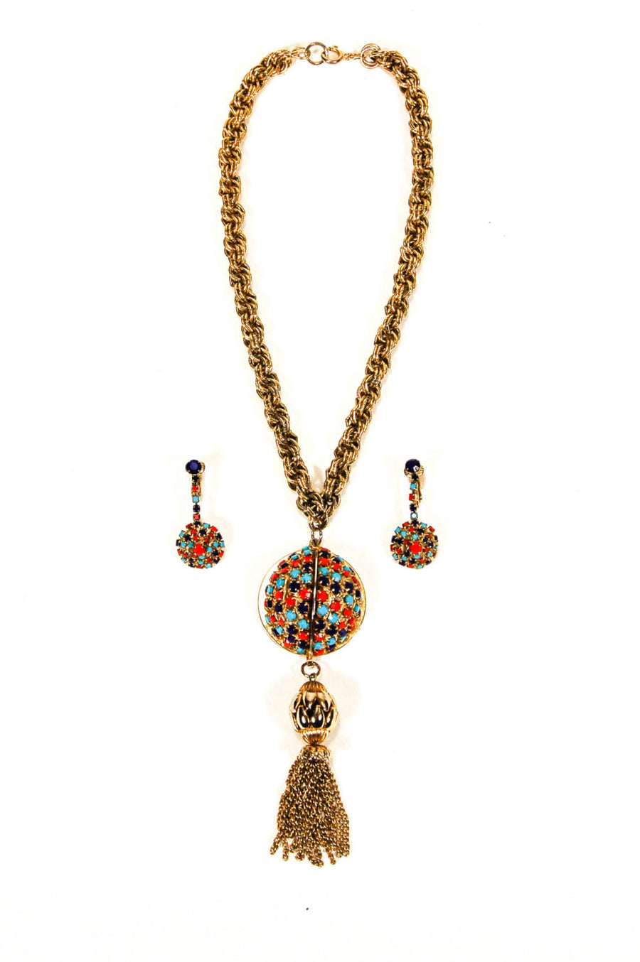 1960's Colorful Tassel Necklace with Matching Earrings by 1960s Vintage - Vintage Meet Modern Vintage Jewelry - Chicago, Illinois - #oldhollywoodglamour #vintagemeetmodern #designervintage #jewelrybox #antiquejewelry #vintagejewelry