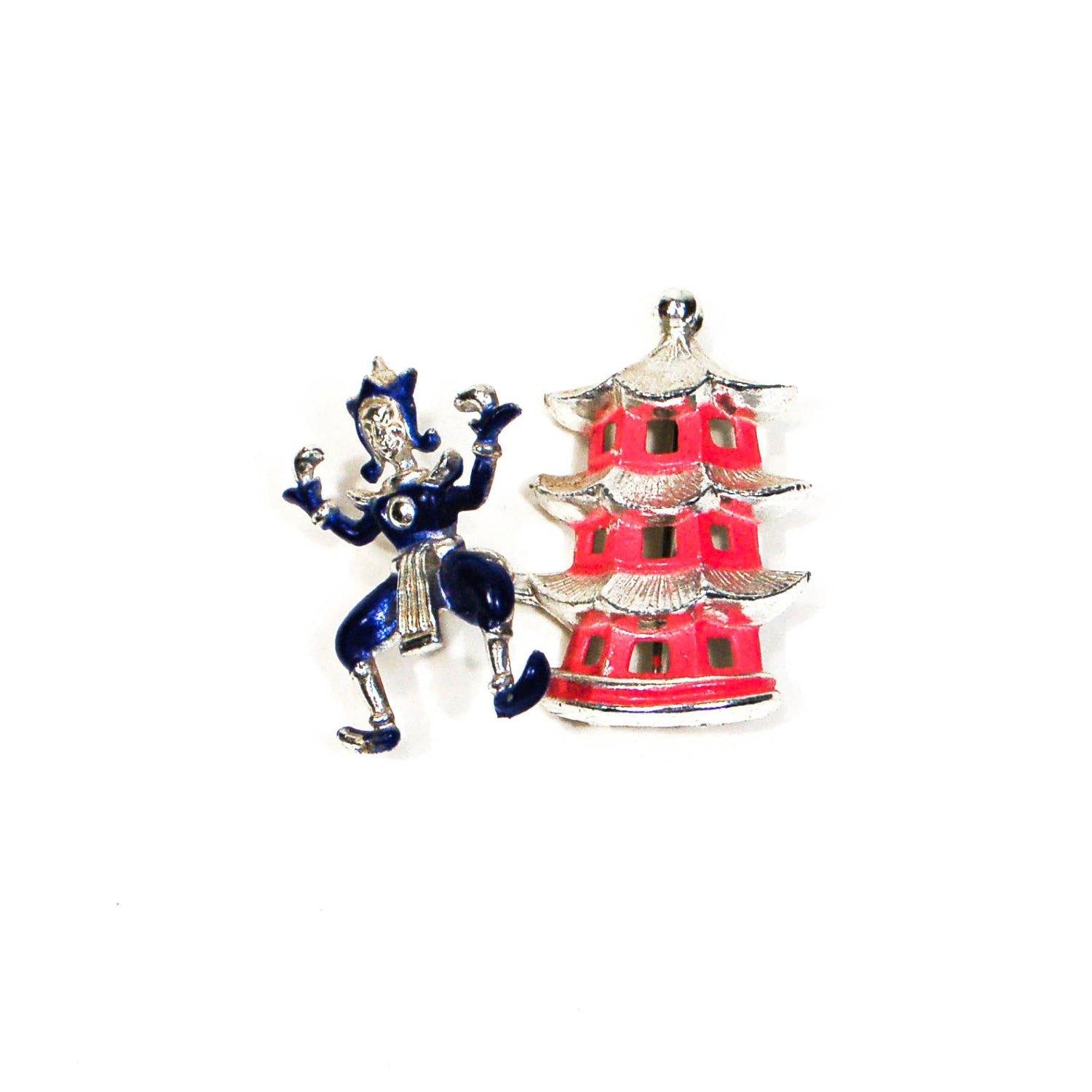 Asian Dancer, Pagoda Brooch, Enamel, Figural, Trembler, Vintage Jewelry by 1960s - Vintage Meet Modern Vintage Jewelry - Chicago, Illinois - #oldhollywoodglamour #vintagemeetmodern #designervintage #jewelrybox #antiquejewelry #vintagejewelry