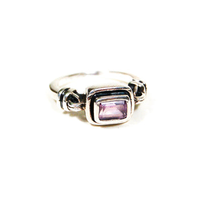 Amethyst Sterling Silver Ring, Bezel Set, Emerald Cut, Cable, Horse Bit Design Band, Size 8, Designer Vintage Jewelry by 1980s - Vintage Meet Modern Vintage Jewelry - Chicago, Illinois - #oldhollywoodglamour #vintagemeetmodern #designervintage #jewelrybox #antiquejewelry #vintagejewelry