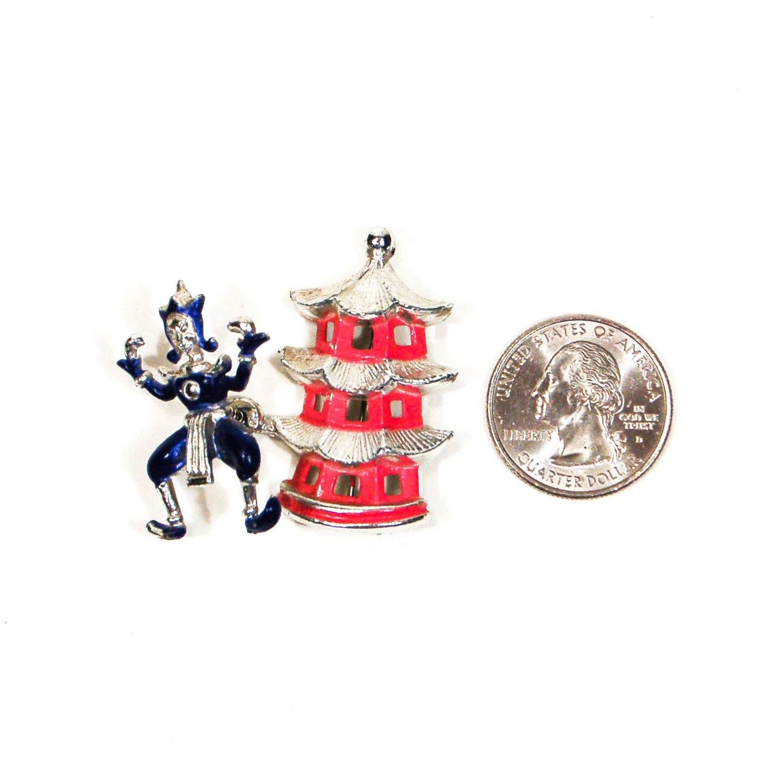 Asian Dancer, Pagoda Brooch, Enamel, Figural, Trembler, Vintage Jewelry by 1960s - Vintage Meet Modern Vintage Jewelry - Chicago, Illinois - #oldhollywoodglamour #vintagemeetmodern #designervintage #jewelrybox #antiquejewelry #vintagejewelry