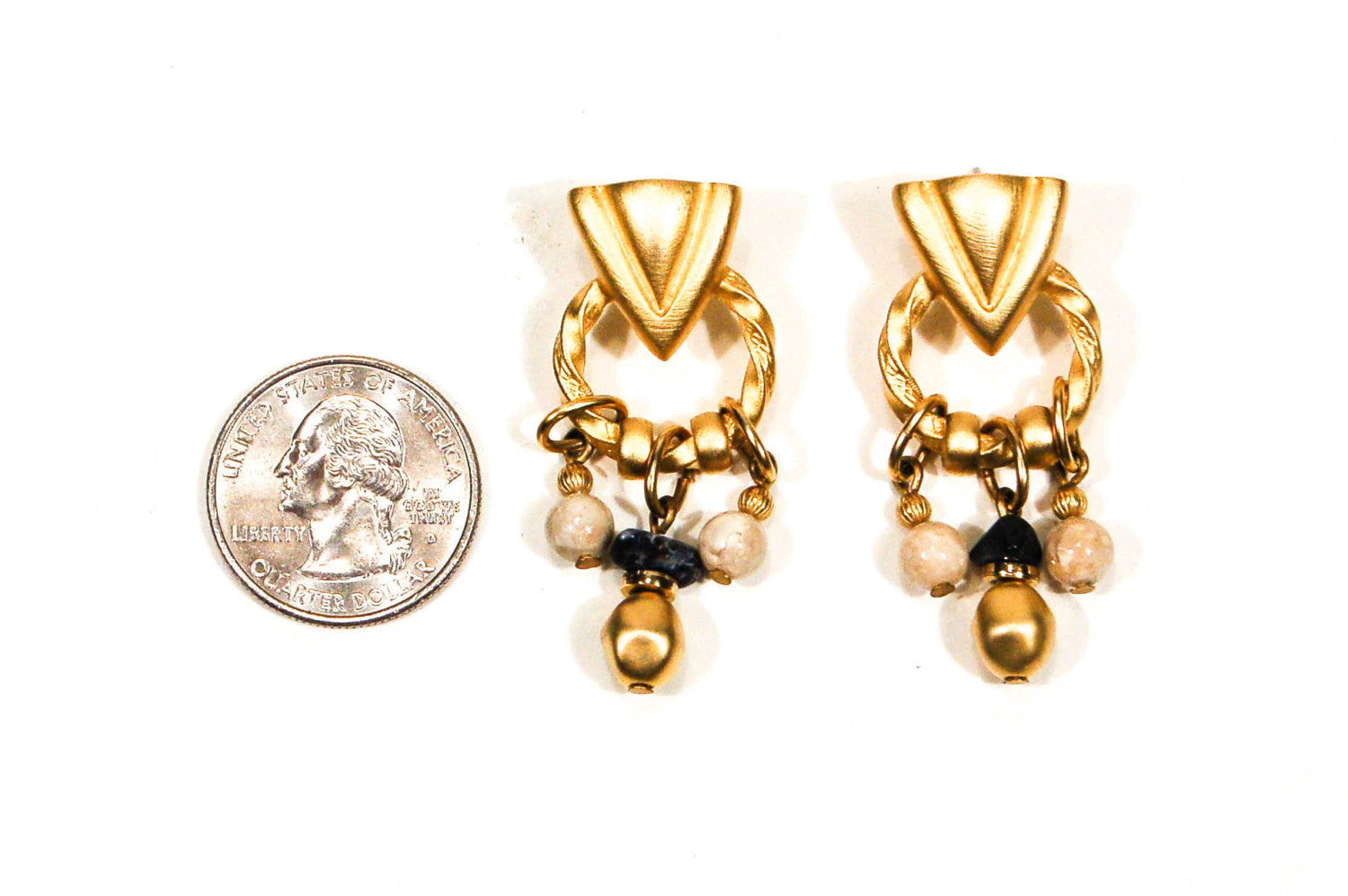 Robert Rose, Etruscan Earrings, Pierced, Dangling, Door Knocker, Marble, Blue Sapphire, Designer Jewelry by Robert Rose - Vintage Meet Modern Vintage Jewelry - Chicago, Illinois - #oldhollywoodglamour #vintagemeetmodern #designervintage #jewelrybox #antiquejewelry #vintagejewelry