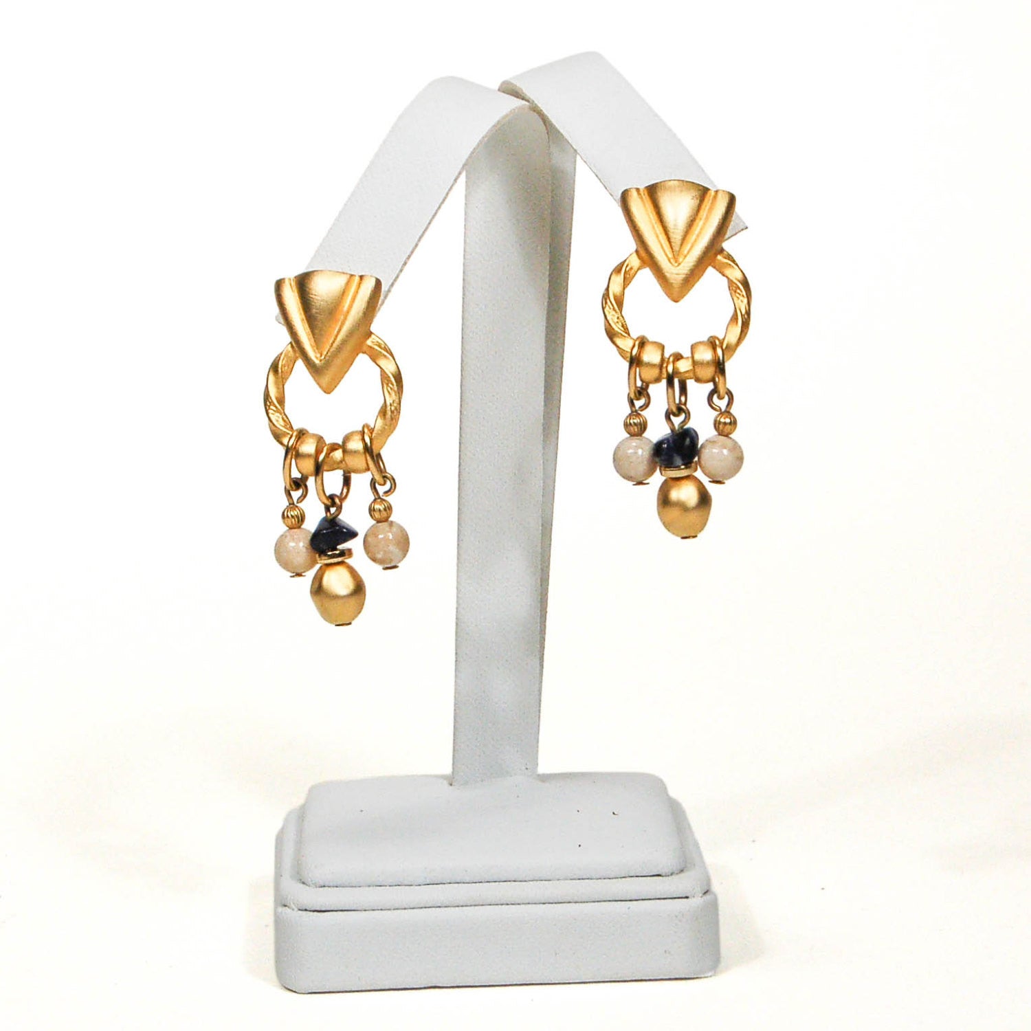 Robert Rose, Etruscan Earrings, Pierced, Dangling, Door Knocker, Marble, Blue Sapphire, Designer Jewelry by Robert Rose - Vintage Meet Modern Vintage Jewelry - Chicago, Illinois - #oldhollywoodglamour #vintagemeetmodern #designervintage #jewelrybox #antiquejewelry #vintagejewelry