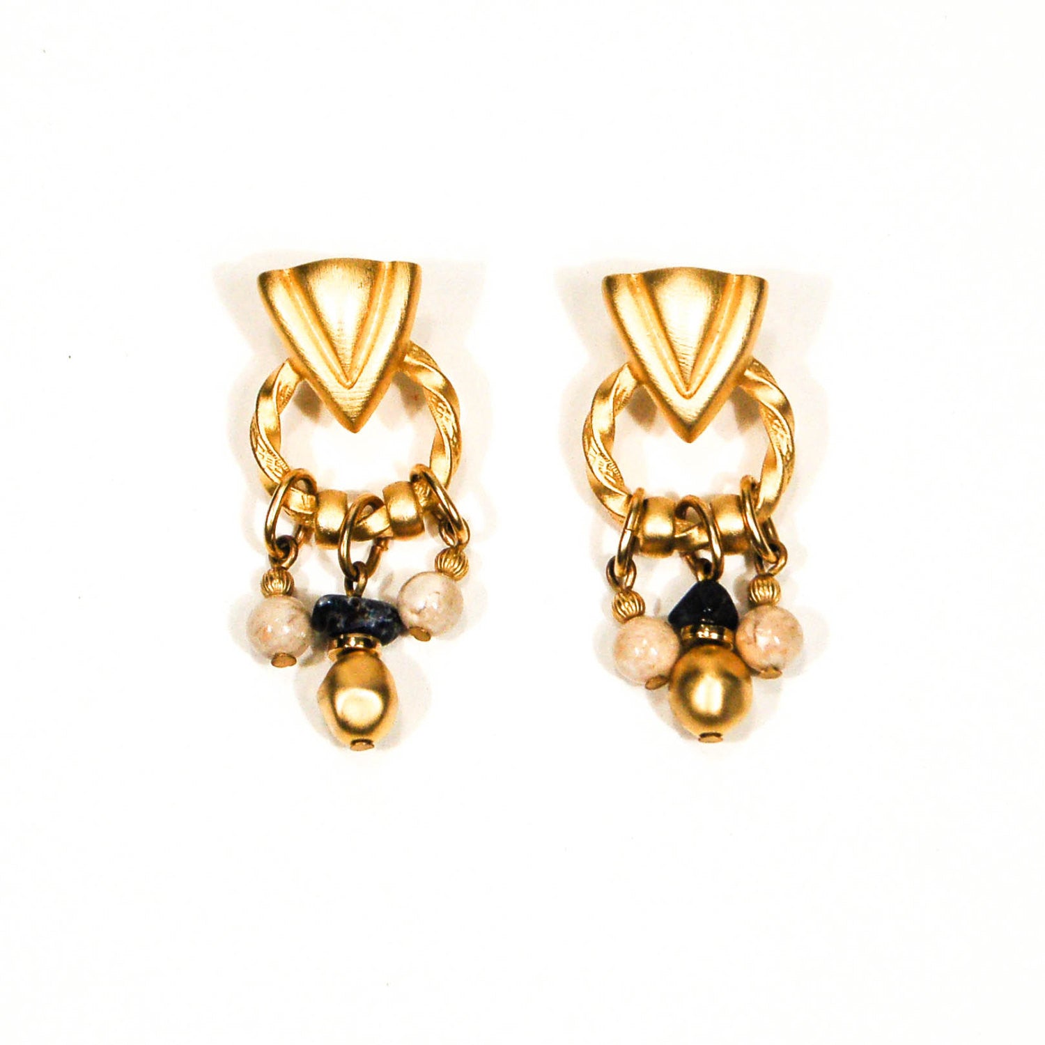 Robert Rose, Etruscan Earrings, Pierced, Dangling, Door Knocker, Marble, Blue Sapphire, Designer Jewelry by Robert Rose - Vintage Meet Modern Vintage Jewelry - Chicago, Illinois - #oldhollywoodglamour #vintagemeetmodern #designervintage #jewelrybox #antiquejewelry #vintagejewelry