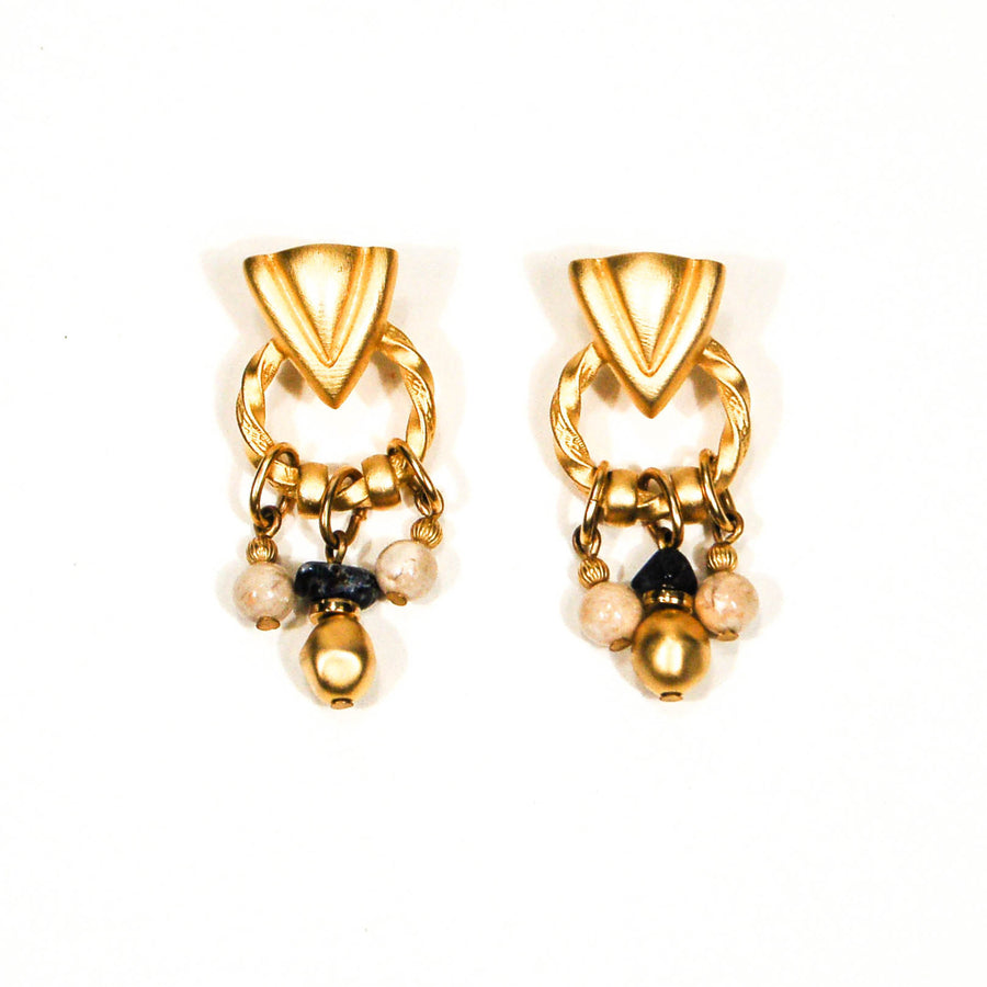 Robert Rose, Etruscan Earrings, Pierced, Dangling, Door Knocker, Marble, Blue Sapphire, Designer Jewelry by Robert Rose - Vintage Meet Modern Vintage Jewelry - Chicago, Illinois - #oldhollywoodglamour #vintagemeetmodern #designervintage #jewelrybox #antiquejewelry #vintagejewelry
