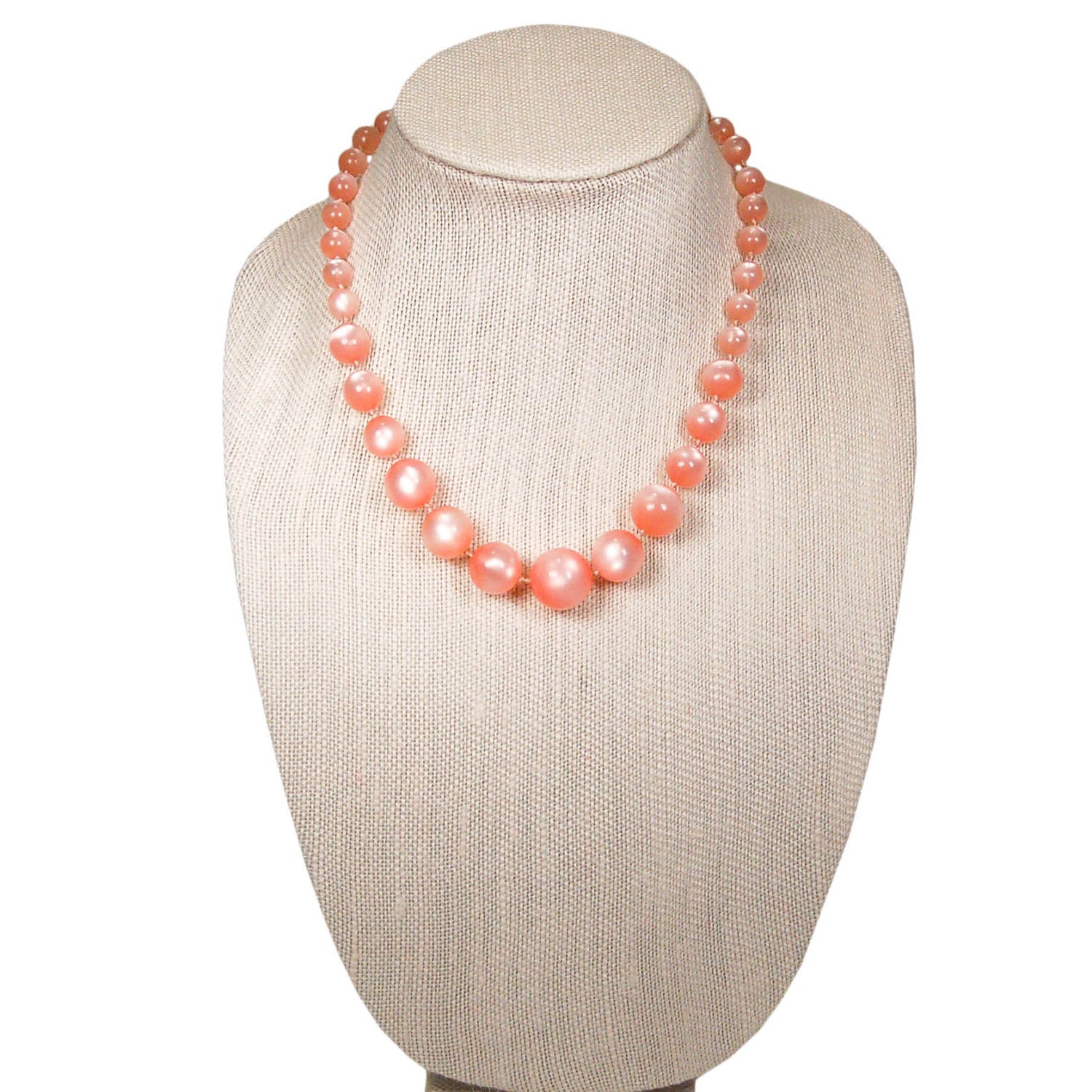 Pastel Pink Moon Glow Beaded Necklace by Unsigned Beauty - Vintage Meet Modern Vintage Jewelry - Chicago, Illinois - #oldhollywoodglamour #vintagemeetmodern #designervintage #jewelrybox #antiquejewelry #vintagejewelry