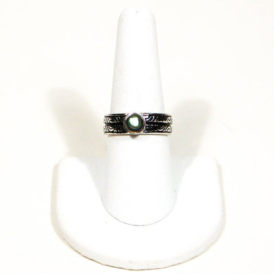 Etched Band and Abalone Cabochone Sterling Silver Ring by Sterling Silver - Vintage Meet Modern Vintage Jewelry - Chicago, Illinois - #oldhollywoodglamour #vintagemeetmodern #designervintage #jewelrybox #antiquejewelry #vintagejewelry