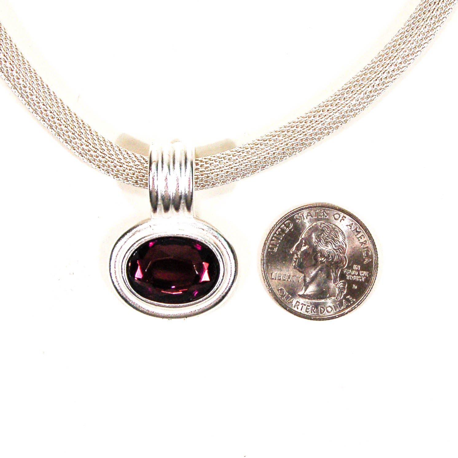 Silver Mesh Necklace with Amethyst Rhinestone by Erwin Pearl by Erwin Pearl - Vintage Meet Modern Vintage Jewelry - Chicago, Illinois - #oldhollywoodglamour #vintagemeetmodern #designervintage #jewelrybox #antiquejewelry #vintagejewelry