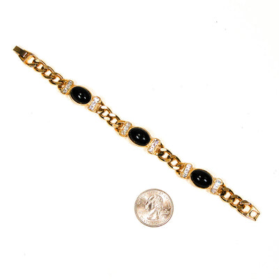 Joan Rivers Black Cabochon and Rhinestone Gold Chain Bracelet by Joan Rivers - Vintage Meet Modern Vintage Jewelry - Chicago, Illinois - #oldhollywoodglamour #vintagemeetmodern #designervintage #jewelrybox #antiquejewelry #vintagejewelry