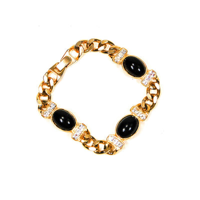 Joan Rivers Black Cabochon and Rhinestone Gold Chain Bracelet by Joan Rivers - Vintage Meet Modern Vintage Jewelry - Chicago, Illinois - #oldhollywoodglamour #vintagemeetmodern #designervintage #jewelrybox #antiquejewelry #vintagejewelry