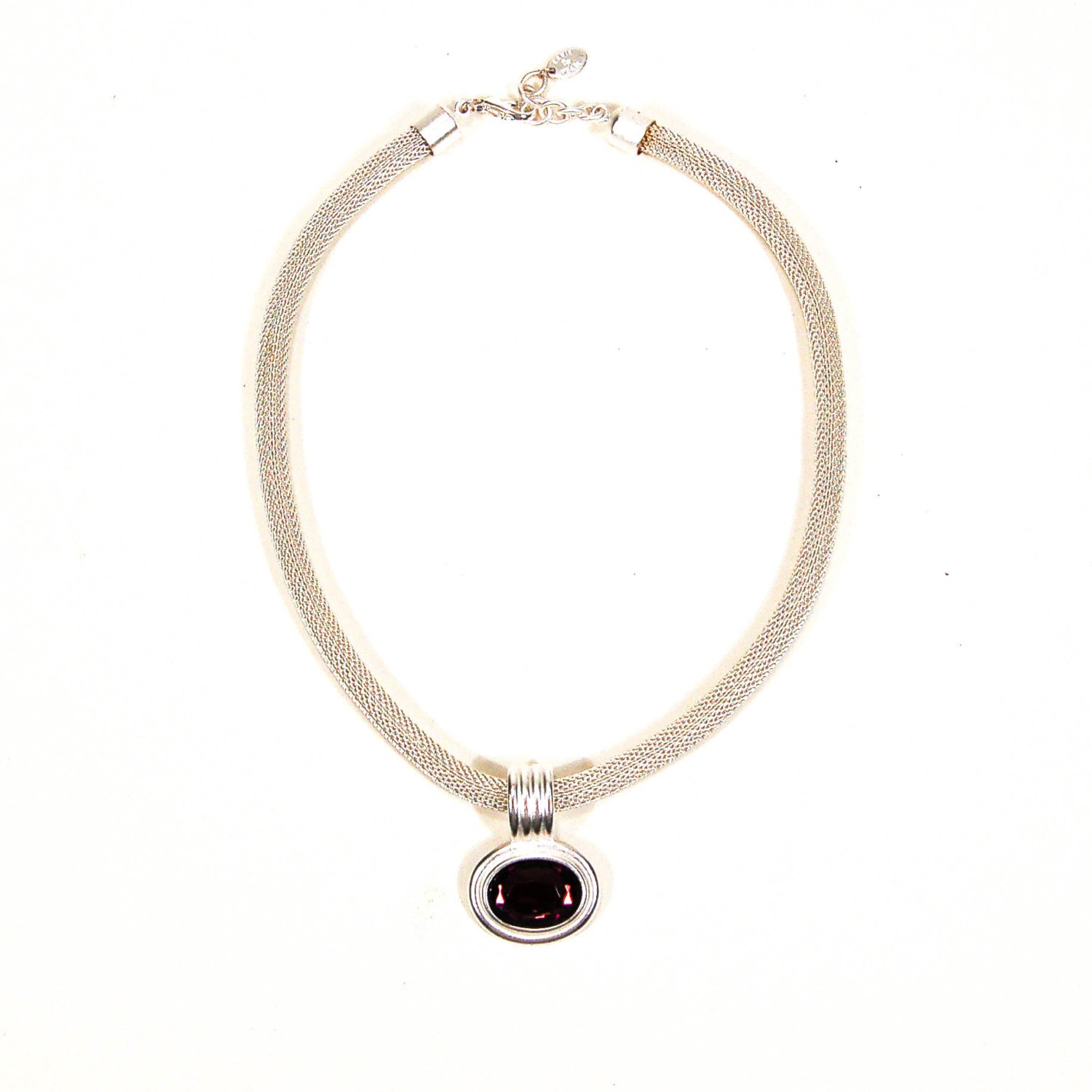 Silver Mesh Necklace with Amethyst Rhinestone by Erwin Pearl by Erwin Pearl - Vintage Meet Modern Vintage Jewelry - Chicago, Illinois - #oldhollywoodglamour #vintagemeetmodern #designervintage #jewelrybox #antiquejewelry #vintagejewelry