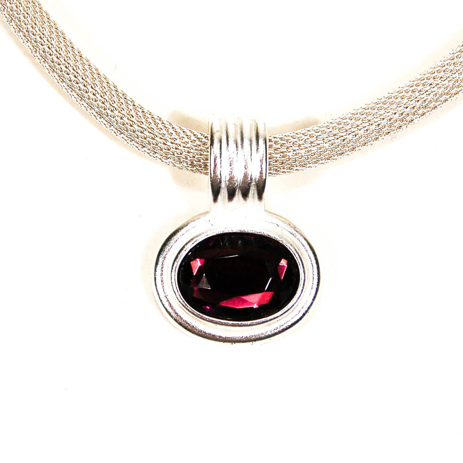 Silver Mesh Necklace with Amethyst Rhinestone by Erwin Pearl by Erwin Pearl - Vintage Meet Modern Vintage Jewelry - Chicago, Illinois - #oldhollywoodglamour #vintagemeetmodern #designervintage #jewelrybox #antiquejewelry #vintagejewelry