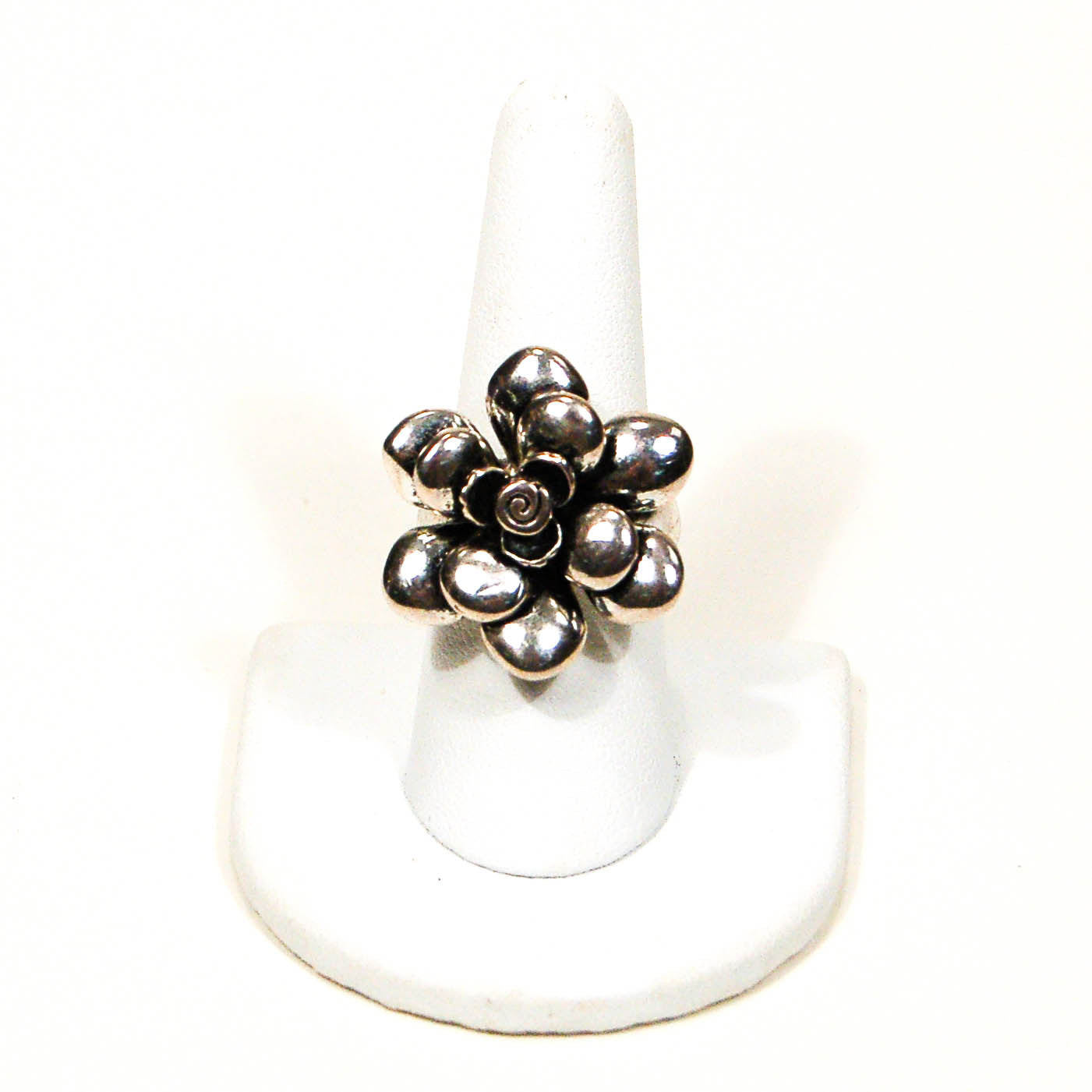 Statement Silver Flower Ring by 1980s - Vintage Meet Modern Vintage Jewelry - Chicago, Illinois - #oldhollywoodglamour #vintagemeetmodern #designervintage #jewelrybox #antiquejewelry #vintagejewelry