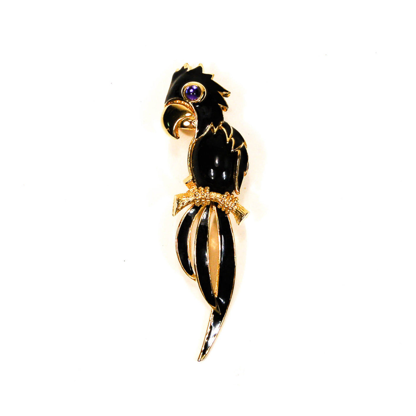 1980's Gold Parrot Brooch with Rhinestones