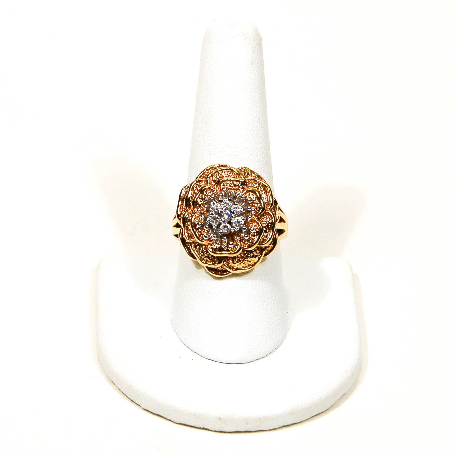 18kt Gold Vermeil CZ Rose Ring by 1980s - Vintage Meet Modern Vintage Jewelry - Chicago, Illinois - #oldhollywoodglamour #vintagemeetmodern #designervintage #jewelrybox #antiquejewelry #vintagejewelry