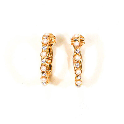 Gold Tone Pearl and Rhinestone Hoop Earrings by Monet by Monet - Vintage Meet Modern Vintage Jewelry - Chicago, Illinois - #oldhollywoodglamour #vintagemeetmodern #designervintage #jewelrybox #antiquejewelry #vintagejewelry