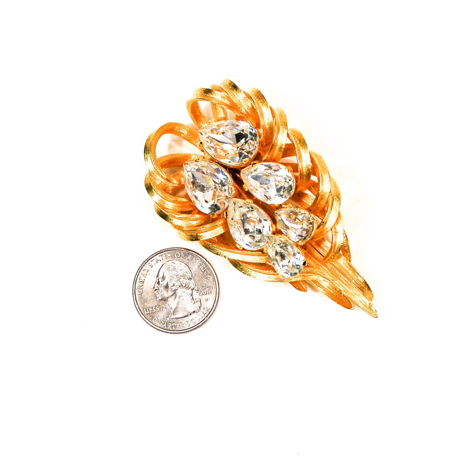 1960's Gold Rhinestone Leaf Brooch by 1960s Vintage - Vintage Meet Modern Vintage Jewelry - Chicago, Illinois - #oldhollywoodglamour #vintagemeetmodern #designervintage #jewelrybox #antiquejewelry #vintagejewelry