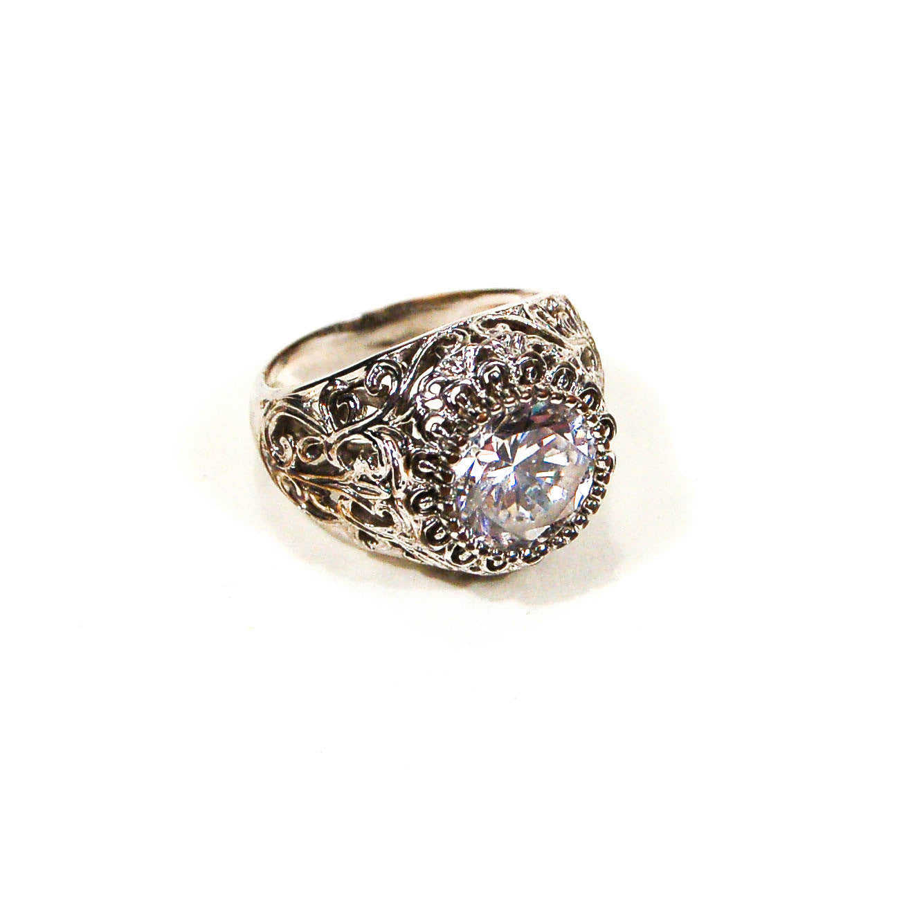Sterling Silver Solitaire CZ Engagement Ring by 1980s - Vintage Meet Modern Vintage Jewelry - Chicago, Illinois - #oldhollywoodglamour #vintagemeetmodern #designervintage #jewelrybox #antiquejewelry #vintagejewelry