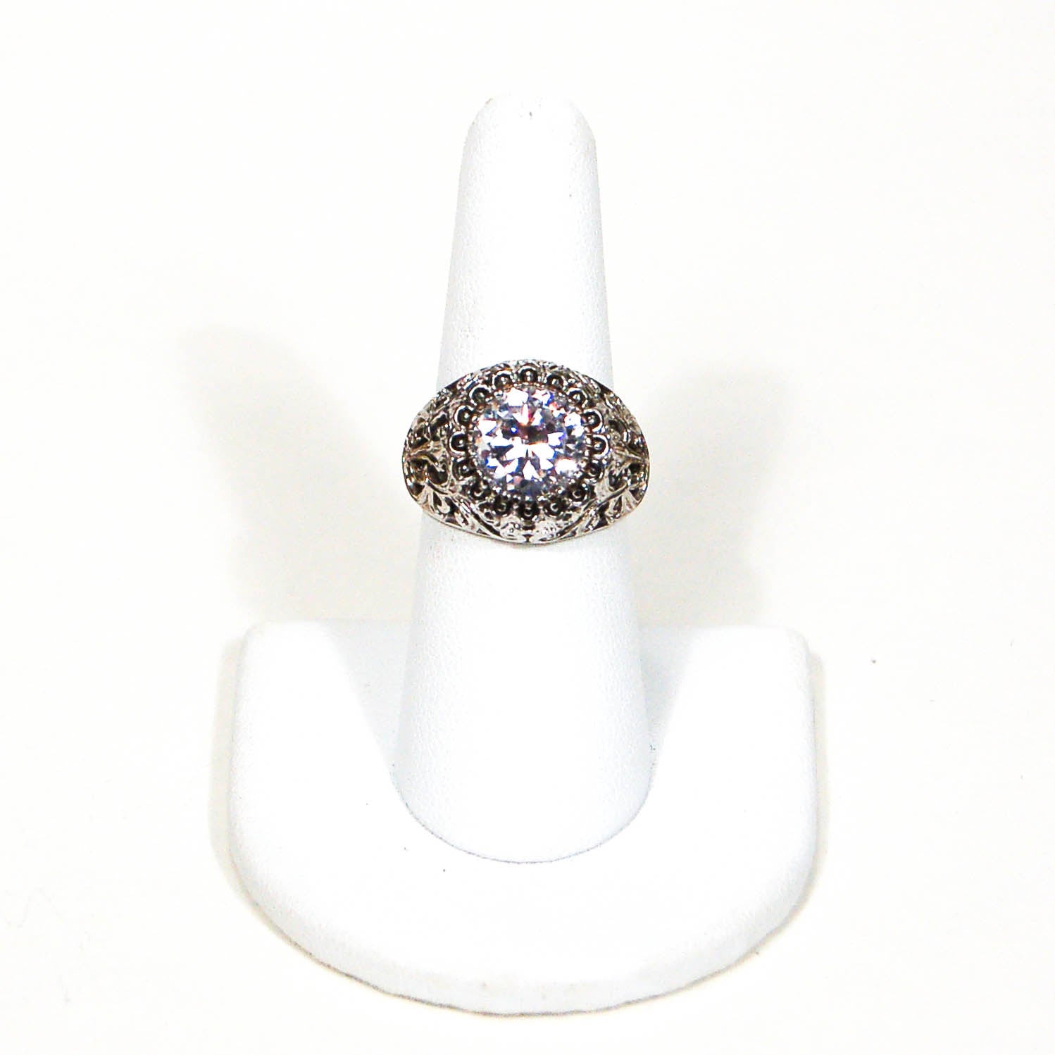 Sterling Silver Solitaire CZ Engagement Ring by 1980s - Vintage Meet Modern Vintage Jewelry - Chicago, Illinois - #oldhollywoodglamour #vintagemeetmodern #designervintage #jewelrybox #antiquejewelry #vintagejewelry