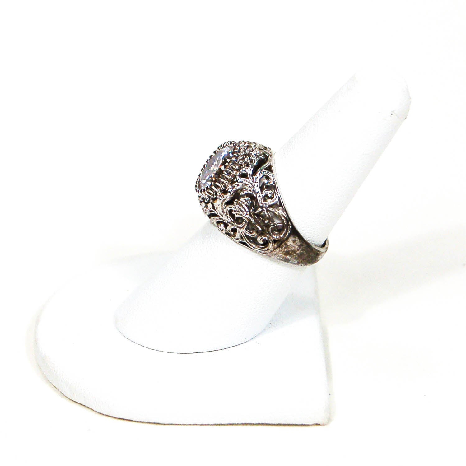 Sterling Silver Solitaire CZ Engagement Ring by 1980s - Vintage Meet Modern Vintage Jewelry - Chicago, Illinois - #oldhollywoodglamour #vintagemeetmodern #designervintage #jewelrybox #antiquejewelry #vintagejewelry