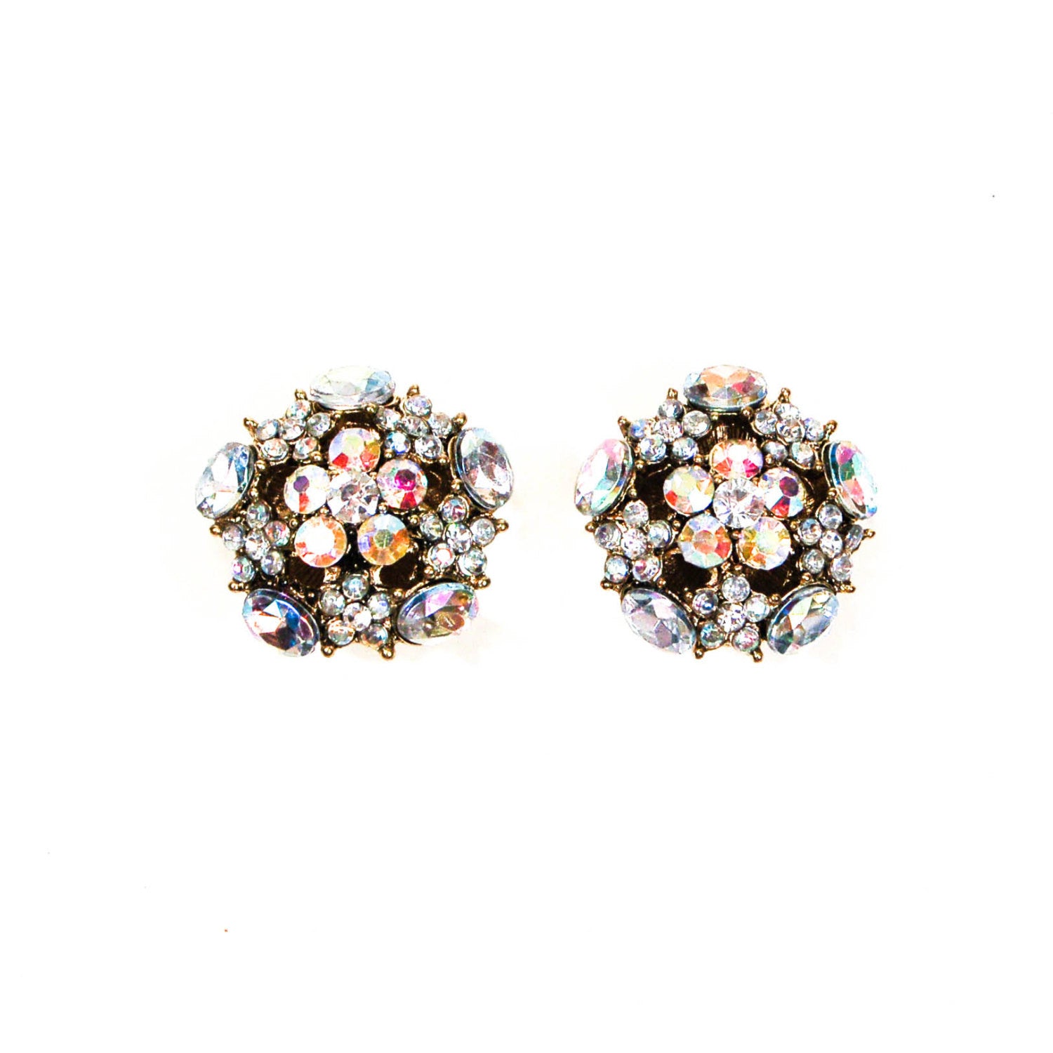 1960's Cluster Style Aurora Borealis Rhinestone Earrings by 1960s Vintage - Vintage Meet Modern Vintage Jewelry - Chicago, Illinois - #oldhollywoodglamour #vintagemeetmodern #designervintage #jewelrybox #antiquejewelry #vintagejewelry