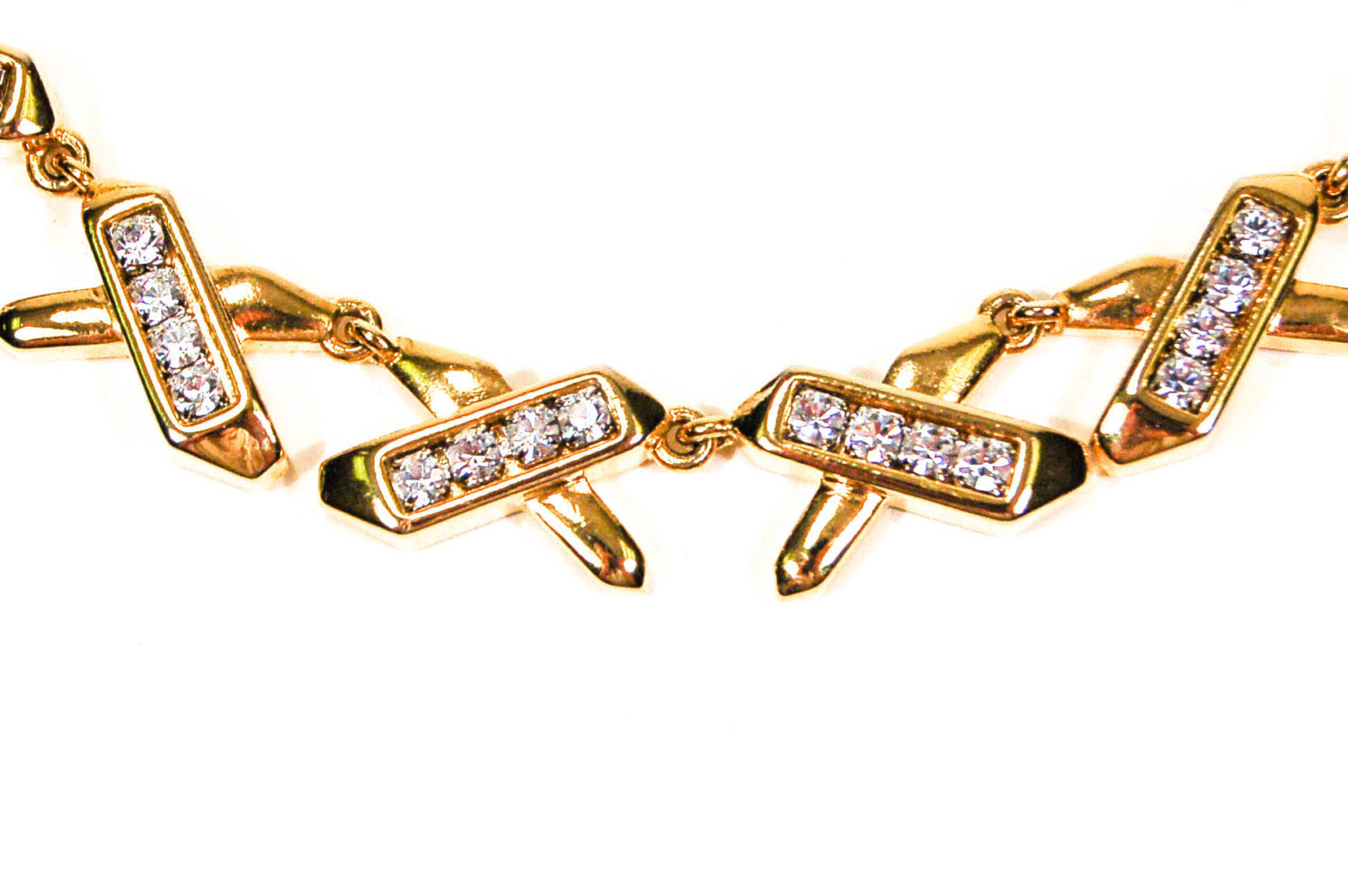 1980's Statement Necklace with Rhinestone X Detail by 1980s - Vintage Meet Modern Vintage Jewelry - Chicago, Illinois - #oldhollywoodglamour #vintagemeetmodern #designervintage #jewelrybox #antiquejewelry #vintagejewelry