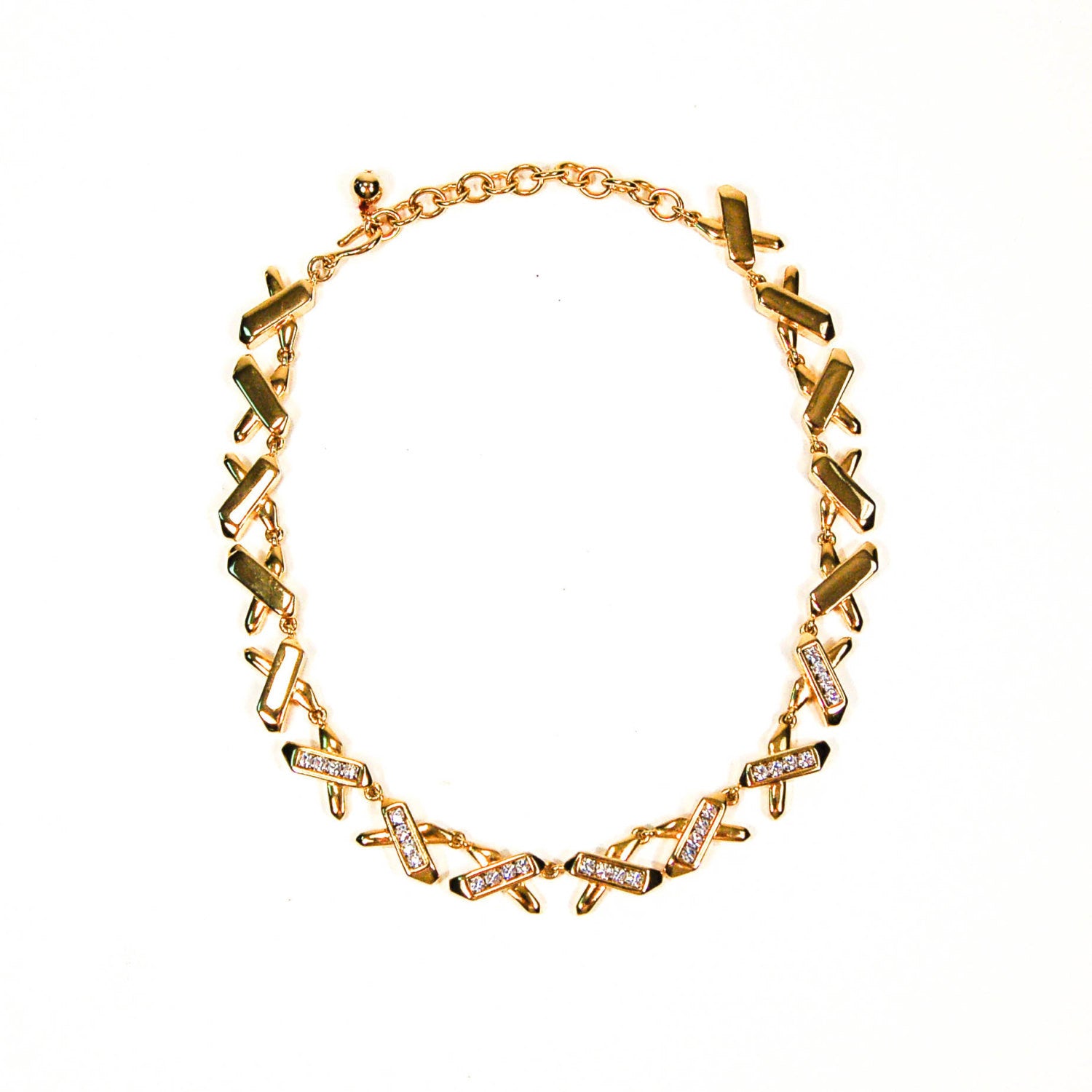 1980's Statement Necklace with Rhinestone X Detail by 1980s - Vintage Meet Modern Vintage Jewelry - Chicago, Illinois - #oldhollywoodglamour #vintagemeetmodern #designervintage #jewelrybox #antiquejewelry #vintagejewelry