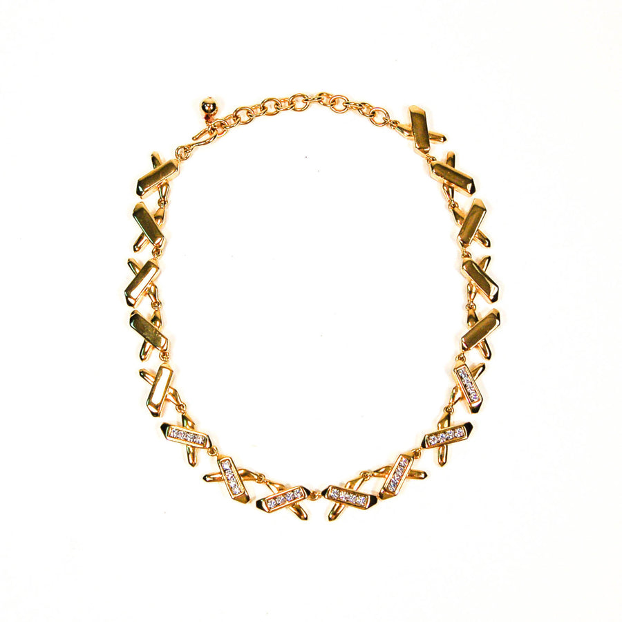 1980's Statement Necklace with Rhinestone X Detail by 1980s - Vintage Meet Modern Vintage Jewelry - Chicago, Illinois - #oldhollywoodglamour #vintagemeetmodern #designervintage #jewelrybox #antiquejewelry #vintagejewelry