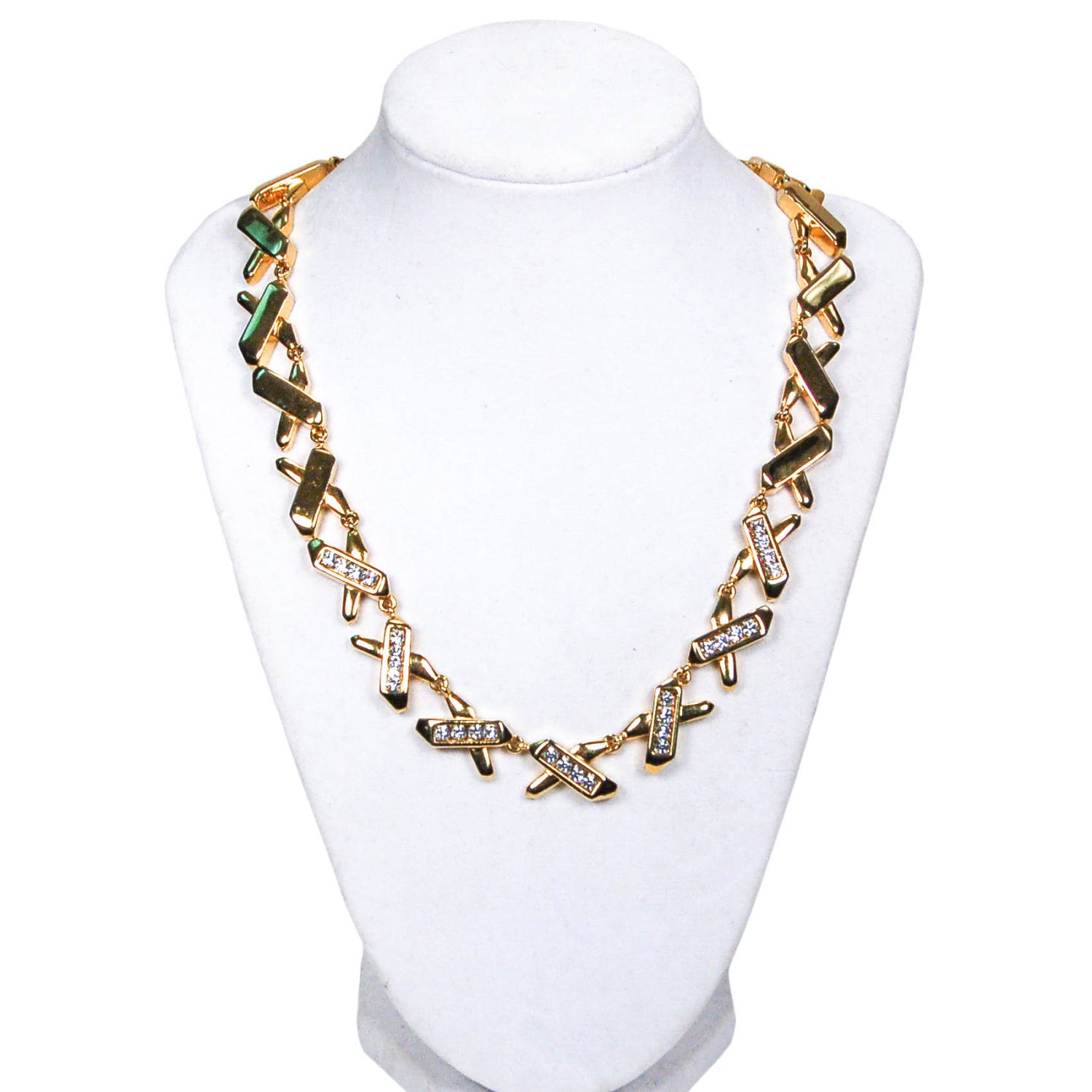 1980's Statement Necklace with Rhinestone X Detail by 1980s - Vintage Meet Modern Vintage Jewelry - Chicago, Illinois - #oldhollywoodglamour #vintagemeetmodern #designervintage #jewelrybox #antiquejewelry #vintagejewelry
