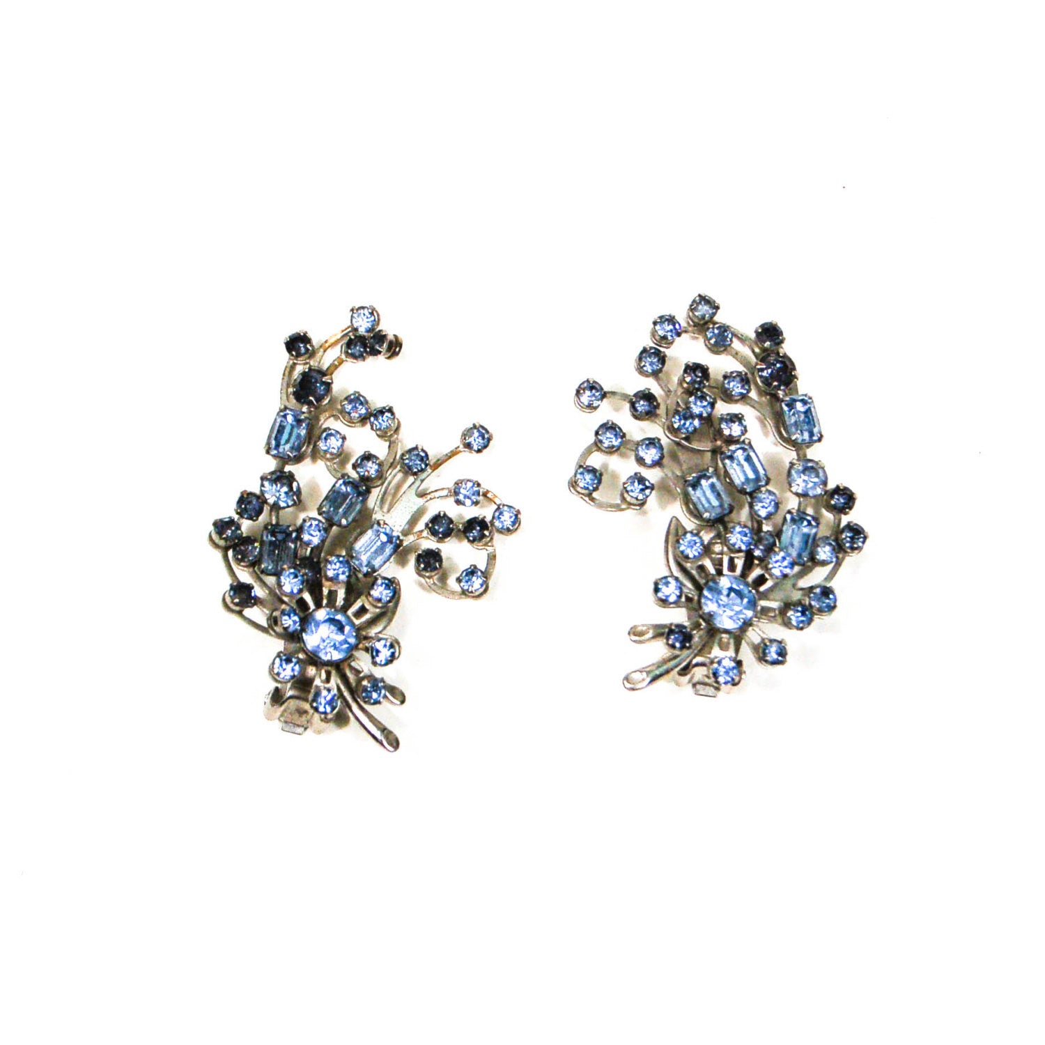 1960's Spray Style Blue Rhinestone Earrings by 1960s Vintage - Vintage Meet Modern Vintage Jewelry - Chicago, Illinois - #oldhollywoodglamour #vintagemeetmodern #designervintage #jewelrybox #antiquejewelry #vintagejewelry