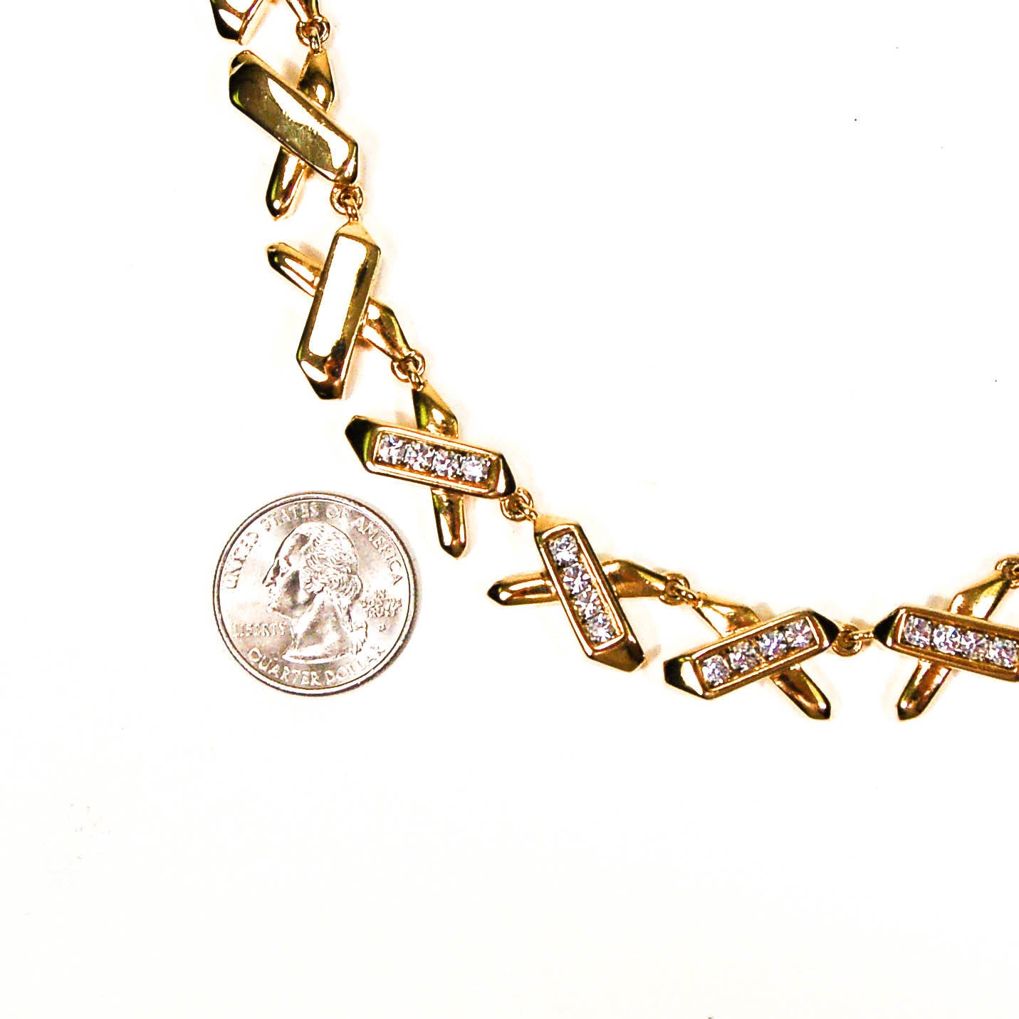 1980's Statement Necklace with Rhinestone X Detail by 1980s - Vintage Meet Modern Vintage Jewelry - Chicago, Illinois - #oldhollywoodglamour #vintagemeetmodern #designervintage #jewelrybox #antiquejewelry #vintagejewelry