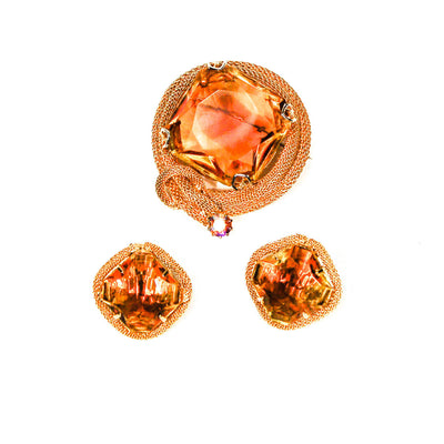 1960's Amber Topaz Rhinestone Brooch and Earring Set by 1960s Vintage - Vintage Meet Modern Vintage Jewelry - Chicago, Illinois - #oldhollywoodglamour #vintagemeetmodern #designervintage #jewelrybox #antiquejewelry #vintagejewelry