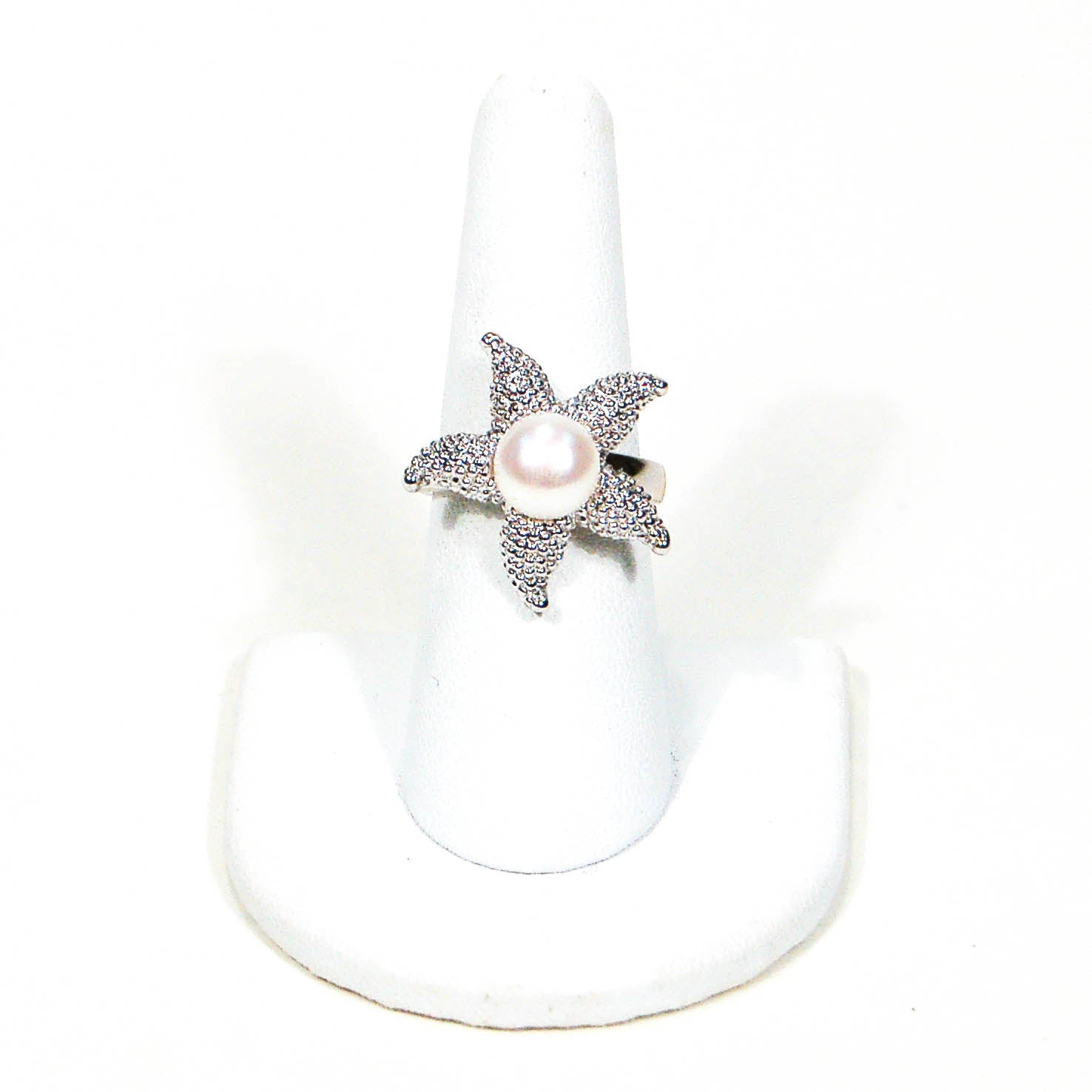 Silver Starfish Pearl Ring by Sterling Silver - Vintage Meet Modern Vintage Jewelry - Chicago, Illinois - #oldhollywoodglamour #vintagemeetmodern #designervintage #jewelrybox #antiquejewelry #vintagejewelry
