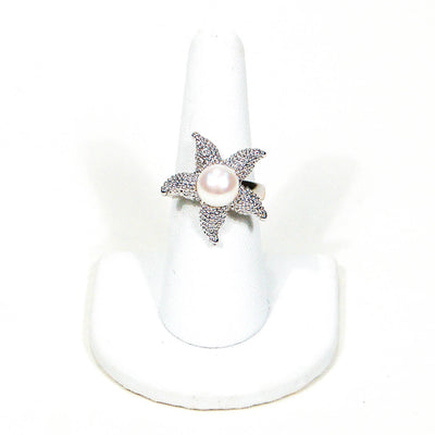 Silver Starfish Pearl Ring by Sterling Silver - Vintage Meet Modern Vintage Jewelry - Chicago, Illinois - #oldhollywoodglamour #vintagemeetmodern #designervintage #jewelrybox #antiquejewelry #vintagejewelry