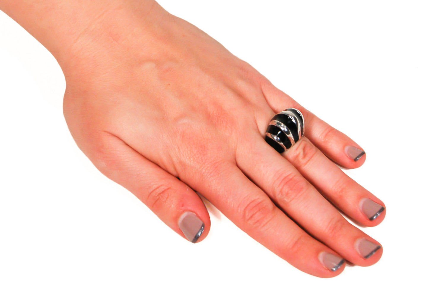 Sterling Silver Black Minimalist  Dome Ring by 1980s - Vintage Meet Modern Vintage Jewelry - Chicago, Illinois - #oldhollywoodglamour #vintagemeetmodern #designervintage #jewelrybox #antiquejewelry #vintagejewelry