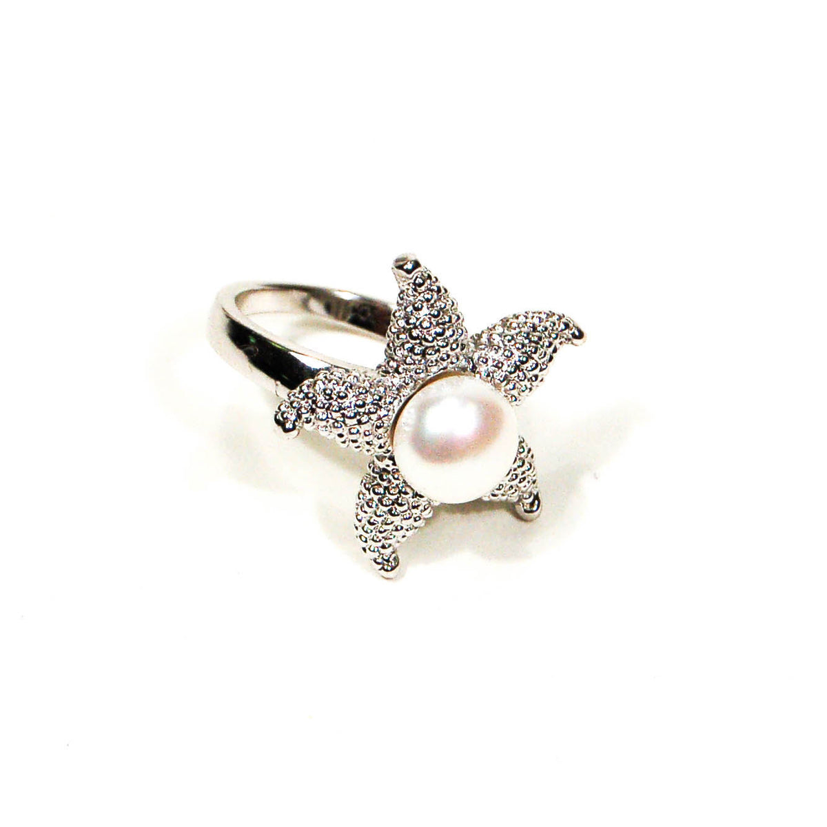 Silver Starfish Pearl Ring