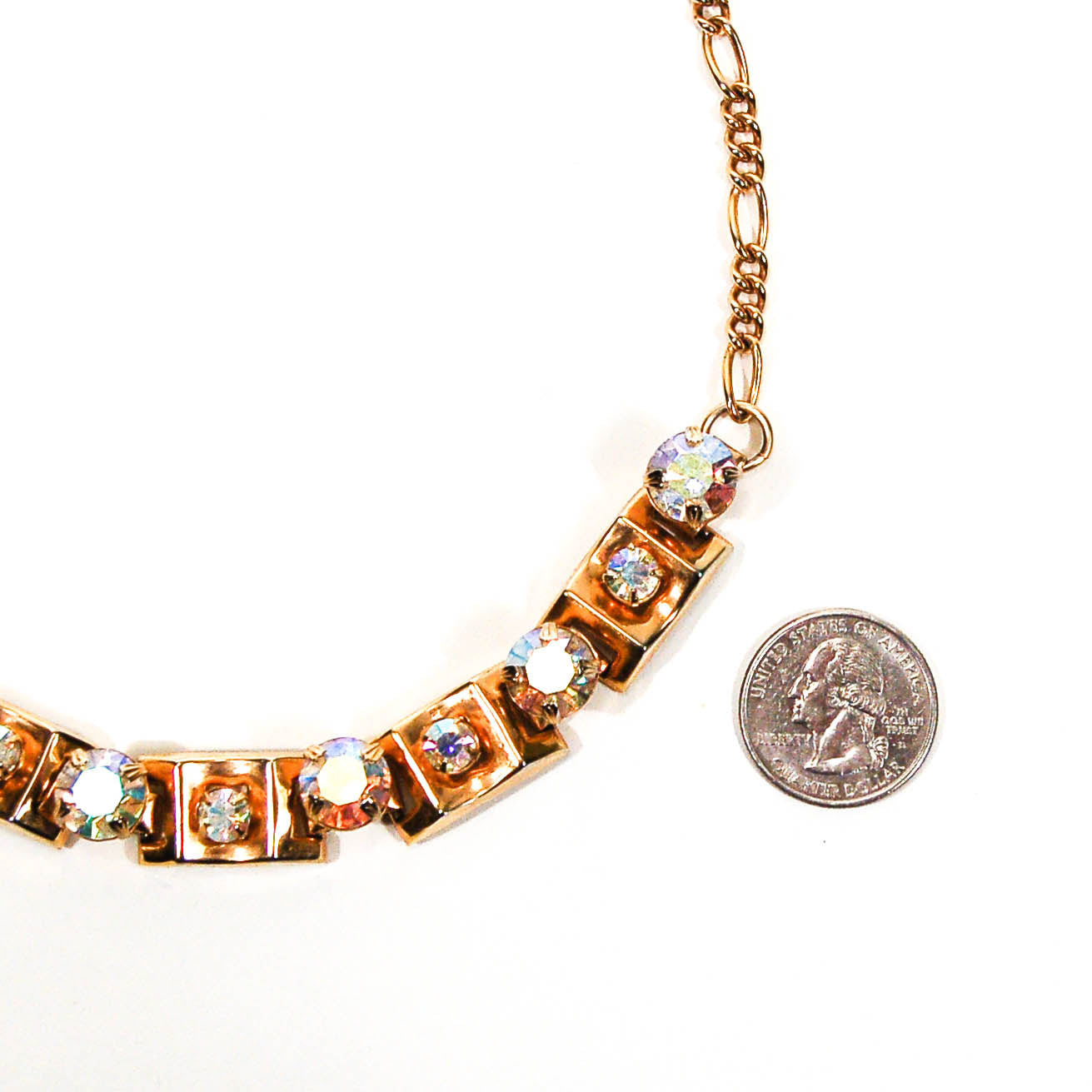 1960's Gold Choker Necklace with Aurora Borealis Rhinestones by 1960s Vintage - Vintage Meet Modern Vintage Jewelry - Chicago, Illinois - #oldhollywoodglamour #vintagemeetmodern #designervintage #jewelrybox #antiquejewelry #vintagejewelry