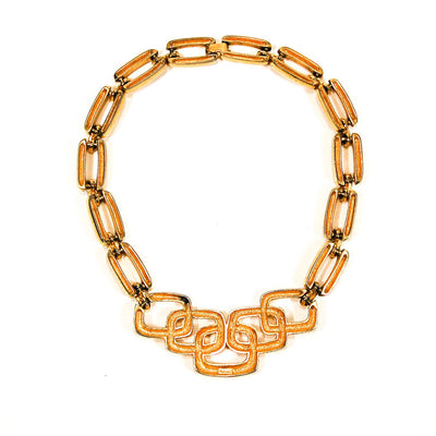 1960's Gold Necklace with Square Link Detail by Crown Trifari by Crown Trifari - Vintage Meet Modern Vintage Jewelry - Chicago, Illinois - #oldhollywoodglamour #vintagemeetmodern #designervintage #jewelrybox #antiquejewelry #vintagejewelry