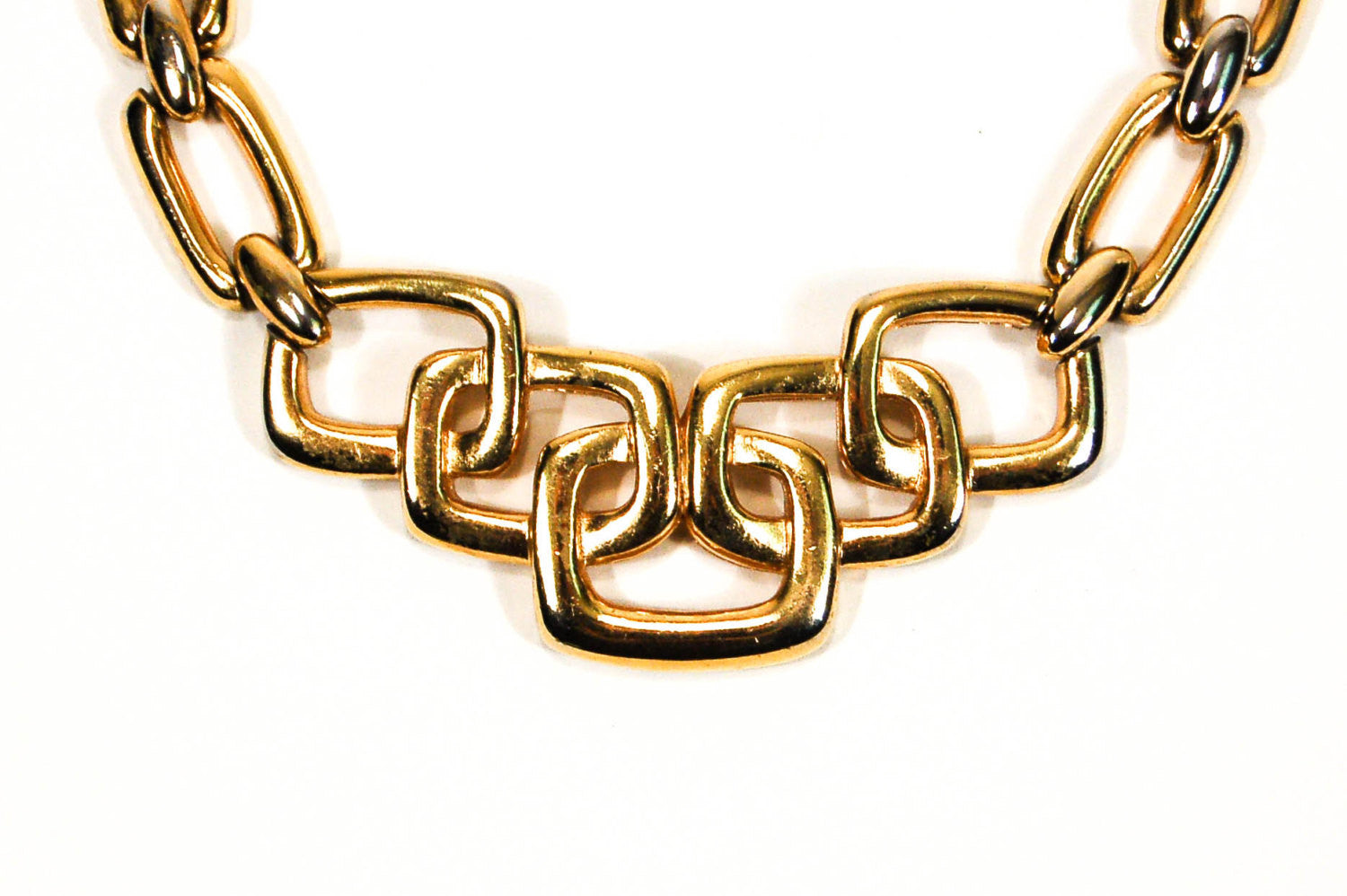 1960's Gold Necklace with Square Link Detail by Crown Trifari by Crown Trifari - Vintage Meet Modern Vintage Jewelry - Chicago, Illinois - #oldhollywoodglamour #vintagemeetmodern #designervintage #jewelrybox #antiquejewelry #vintagejewelry