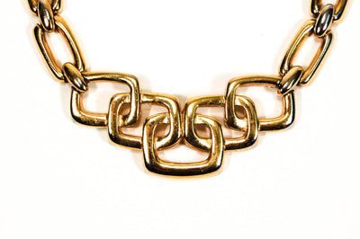 1960's Gold Necklace with Square Link Detail by Crown Trifari by Crown Trifari - Vintage Meet Modern Vintage Jewelry - Chicago, Illinois - #oldhollywoodglamour #vintagemeetmodern #designervintage #jewelrybox #antiquejewelry #vintagejewelry
