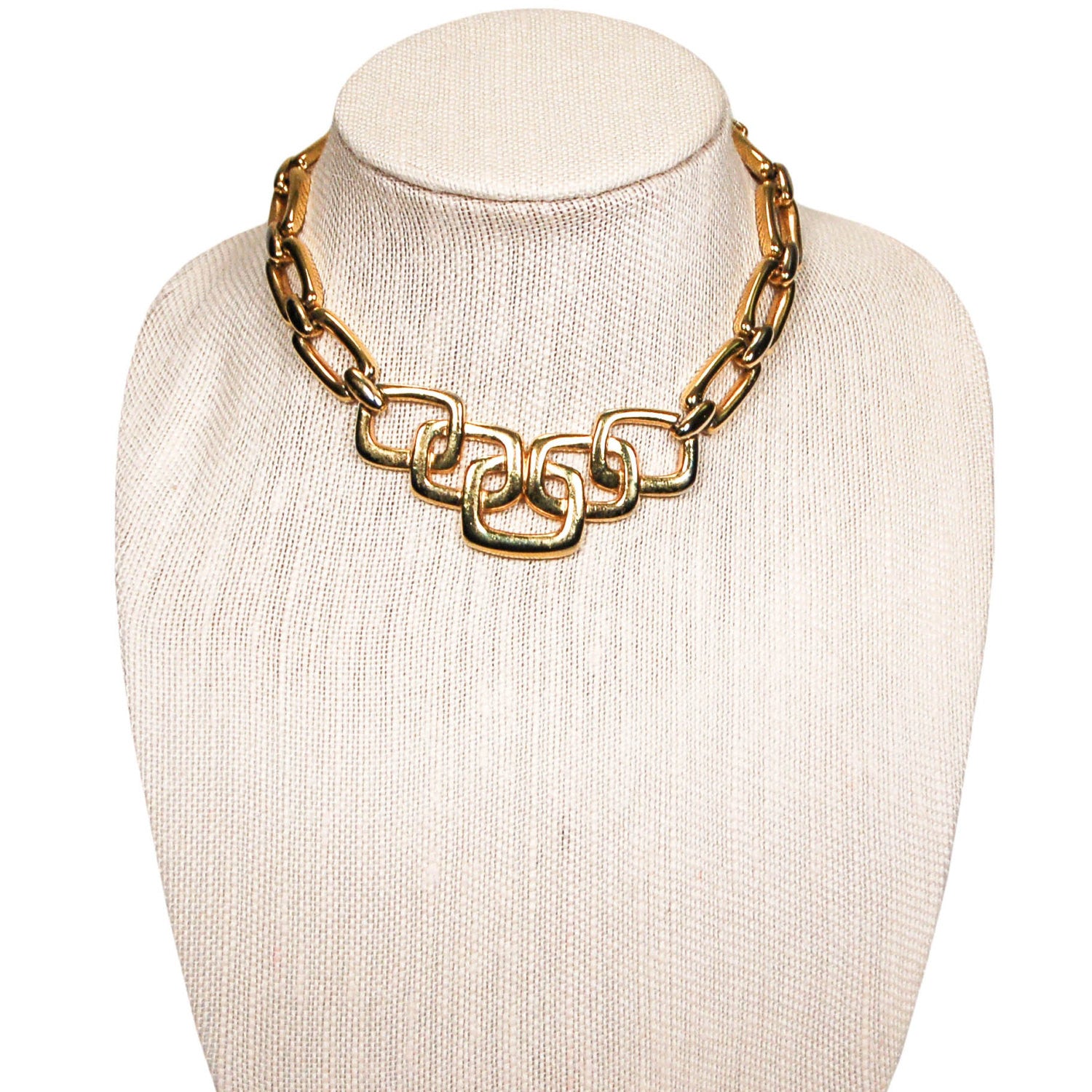 1960's Gold Necklace with Square Link Detail by Crown Trifari by Crown Trifari - Vintage Meet Modern Vintage Jewelry - Chicago, Illinois - #oldhollywoodglamour #vintagemeetmodern #designervintage #jewelrybox #antiquejewelry #vintagejewelry