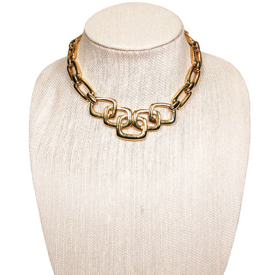 1960's Gold Necklace with Square Link Detail by Crown Trifari by Crown Trifari - Vintage Meet Modern Vintage Jewelry - Chicago, Illinois - #oldhollywoodglamour #vintagemeetmodern #designervintage #jewelrybox #antiquejewelry #vintagejewelry