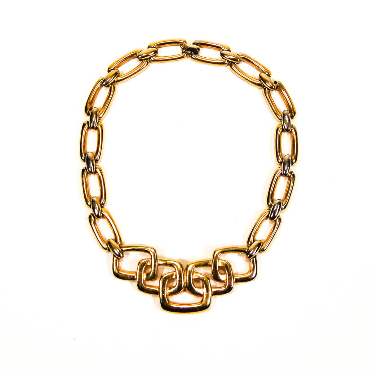 1960's Gold Necklace with Square Link Detail by Crown Trifari
