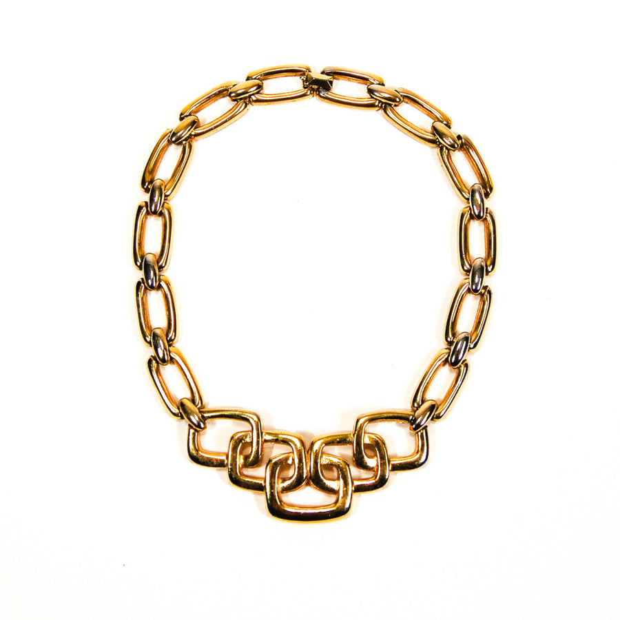 1960's Gold Necklace with Square Link Detail by Crown Trifari by Crown Trifari - Vintage Meet Modern Vintage Jewelry - Chicago, Illinois - #oldhollywoodglamour #vintagemeetmodern #designervintage #jewelrybox #antiquejewelry #vintagejewelry