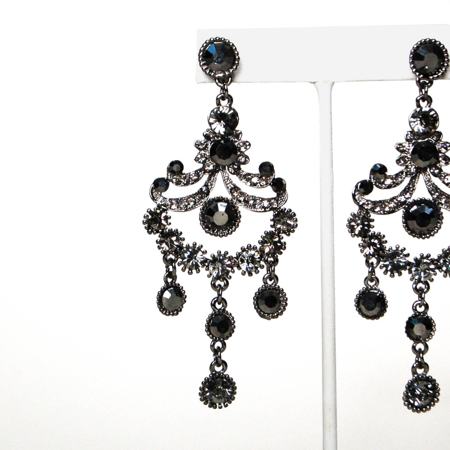1980's Gunmetal Rhinestone Chandelier Earrings by 1980s - Vintage Meet Modern Vintage Jewelry - Chicago, Illinois - #oldhollywoodglamour #vintagemeetmodern #designervintage #jewelrybox #antiquejewelry #vintagejewelry