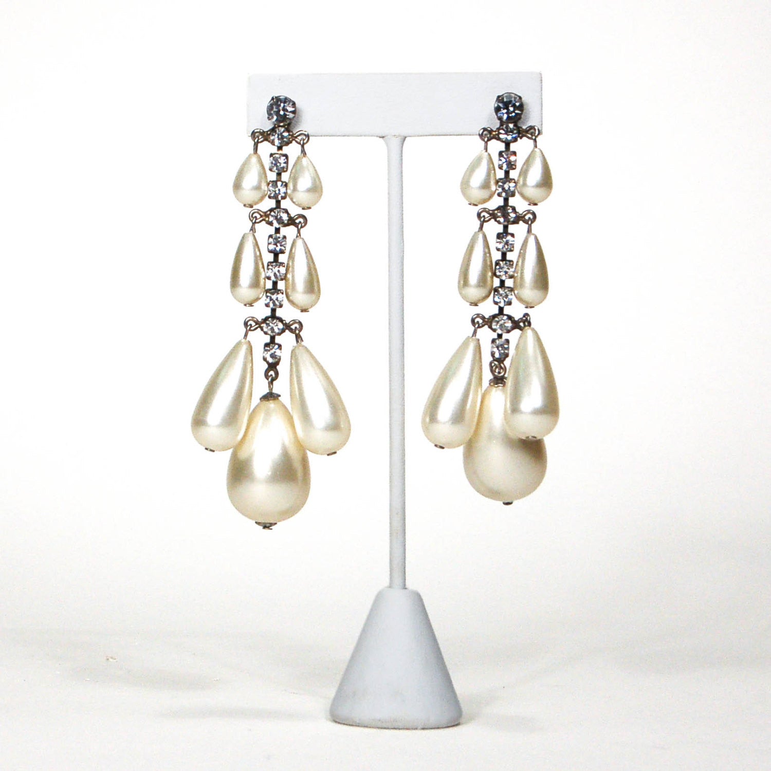 1980's Rhinestone and Pearl Drop Chandelier Earrings by 1980s - Vintage Meet Modern Vintage Jewelry - Chicago, Illinois - #oldhollywoodglamour #vintagemeetmodern #designervintage #jewelrybox #antiquejewelry #vintagejewelry